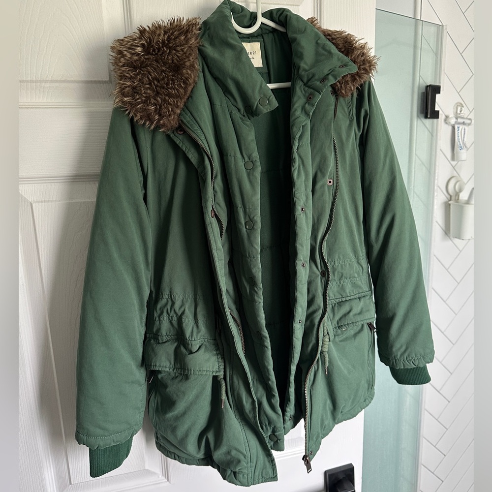Forever 21 Puffer Coat with Faux Fur Hood